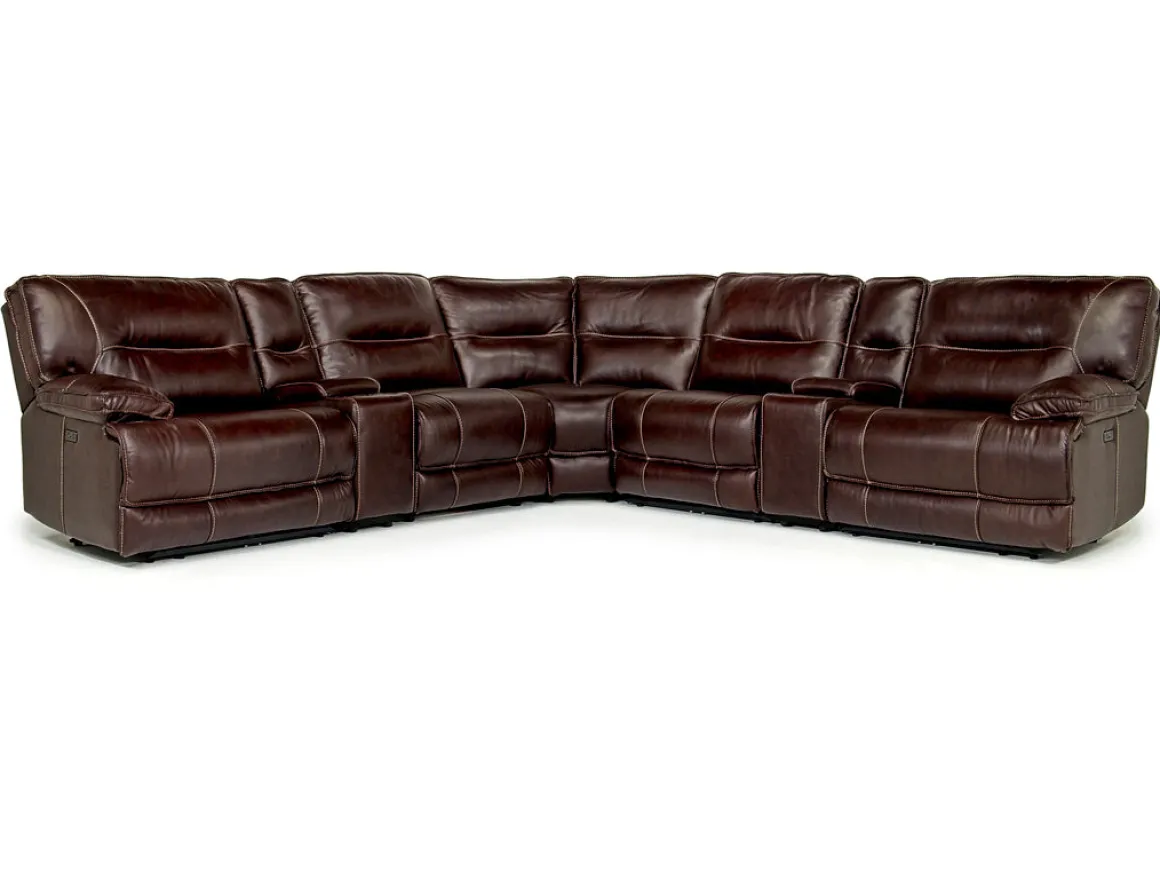 Retreat 7 Piece Power Sectional In Cognac Leather