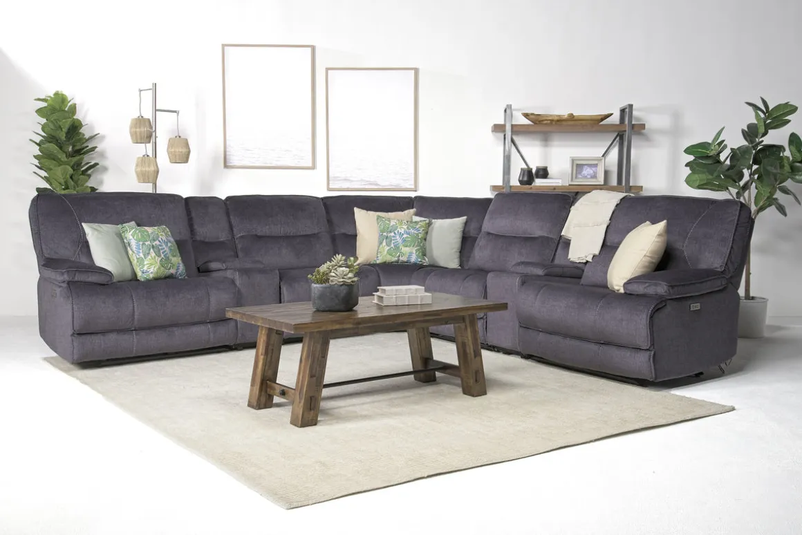 Retreat 7 Piece Power Sectional In Cognac Leather