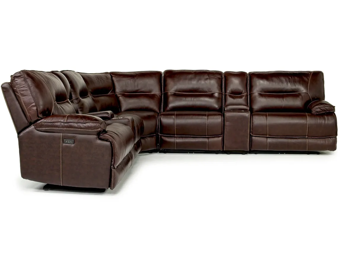 Retreat 7 Piece Power Sectional In Cognac Leather