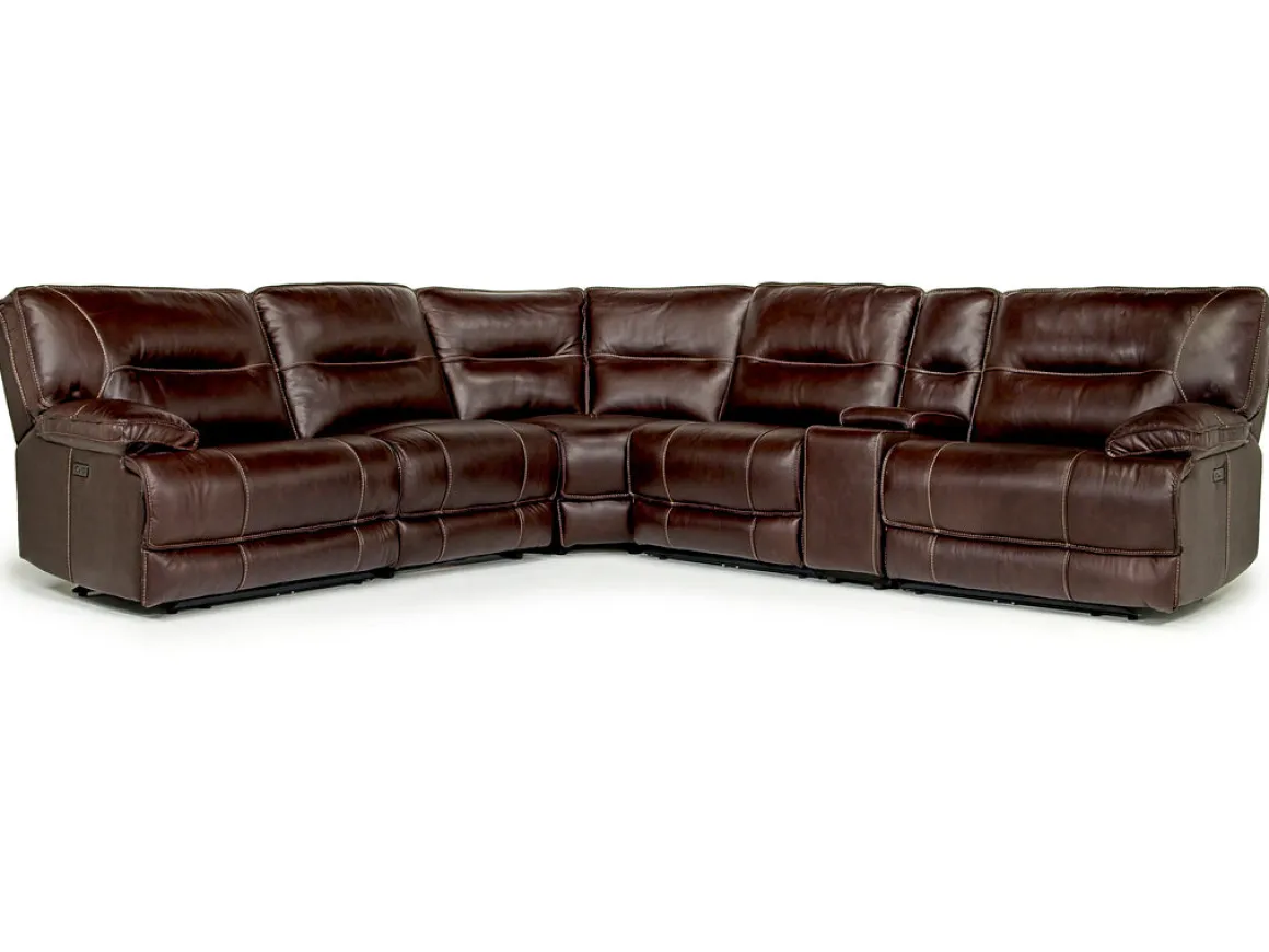 Retreat 6 Piece Power Sectional In Cognac Leather