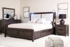 Riley Bookcase Bed, Dresser, Mirror & Nightstand In Carbonite, Ca King