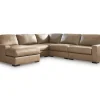Sahara 5 Piece Chaise Sectional In Sahara Leather, Left Facing
