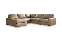 Sahara 5 Piece Chaise Sectional In Sahara Leather, Left Facing
