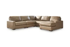 Sahara 5 Piece Chaise Sectional In Sahara Leather, Left Facing