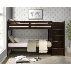 Sami Bunk Bed W/ Storage Steps In Espresso, Twin/Twin, Right Facing