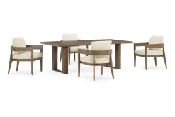 Serene Bay Outdoor Dining Table & 4 Arm Chairs In Dark Brown