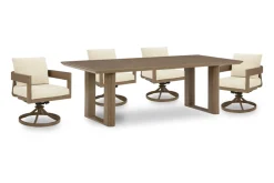 Serene Bay Outdoor Dining Table & 4 Arm Chairs In Dark Brown