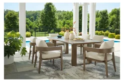 Serene Bay Outdoor Dining Table & 6 Arm Chairs In Dark Brown