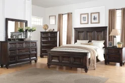 Sevilla Panel Bed, Dresser, Mirror & Nightstand In Walnut, Queen