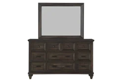 Sevilla Panel Bed, Dresser, Mirror & Nightstand In Walnut, Queen