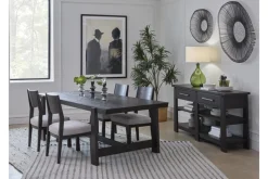 Shelby Trestle Dining Table & 4 Wood Back Chairs In Coffee Bean