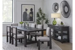 Shelby Trestle Dining Table & 6 Wood Back Chairs In Coffee Bean