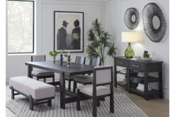 Shelby Trestle Dining Table, 4 Wood Back Chairs & Bench In Coffee Bean