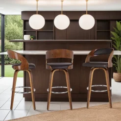 Shelly Swivel Barstool In Black & Gray