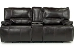 Sofia 3 Power Console Loveseat In Brown Leather