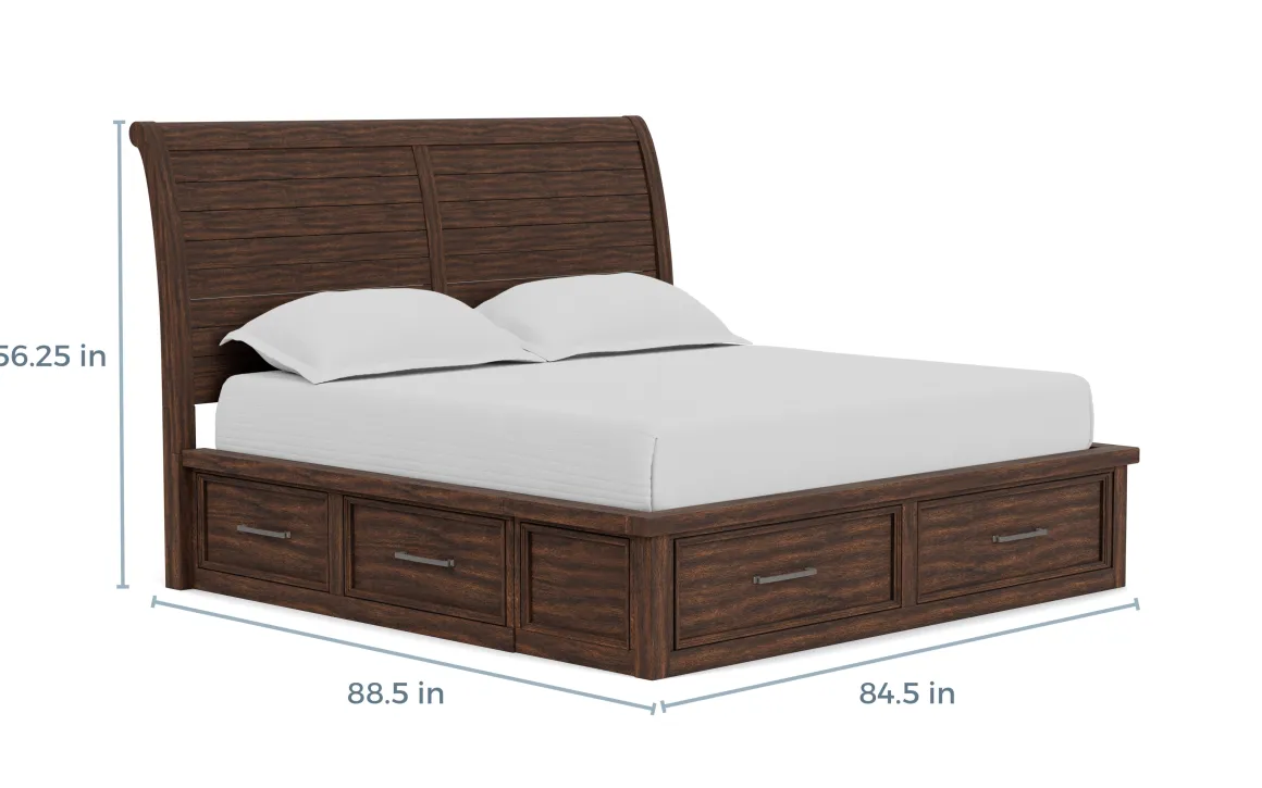Sonora Sleigh Bed W/ Storage In Brown, Queen