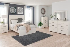 Stelsie Panel Bed, Dresser, Mirror & Nightstand In Gray, Full