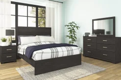Stelsie Panel Bed, Dresser, Mirror & Nightstand In Gray, Full