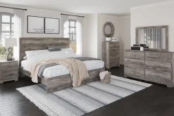 Stelsie Panel Bed, Dresser, Mirror & Nightstand In Gray, Full