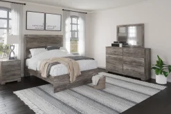 Stelsie Panel Bed, Dresser, Mirror & Nightstand In Gray, Full