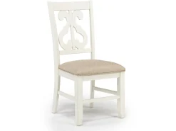 Stone Round Dining Table & 4 Chairs In White, Upholstered Slat