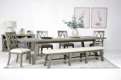 Telluride Dining Table & 4 X-Back Chairs & Bench In Driftwood
