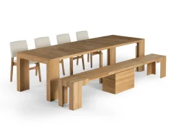 Transformer Extendable Dining Table, 4 Chairs & Bench In Scandinavian Oak