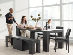 Transformer Extendable Dining Table, 4 Chairs & Bench In Scandinavian Oak
