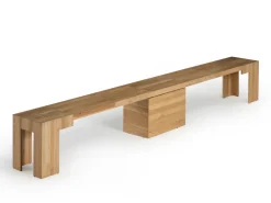 Transformer Round Extendable Dining Bench In Smoked Hickory Dark Gray