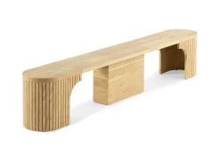 Transformer Round Extendable Dining Bench In Smoked Hickory Dark Gray