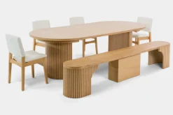 Transformer Round Extendable Dining Table, 4 Chairs & Bench In Scandinavian Oak