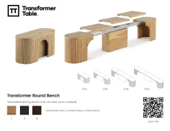 Transformer Round Extendable Dining Table, 4 Chairs & Bench In Scandinavian Oak