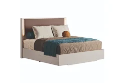 Tullia Upholstered Panel Bed W/ Storage In Pearl Line/Eco Stone, Queen