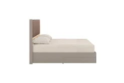Tullia Upholstered Panel Bed W/ Storage In Pearl Line/Eco Stone, Queen
