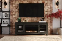 Tybee Fireplace Console In Black, 85 Inch