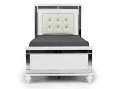 Valentino Panel Bed, Dresser, Mirror & Nightstand In Silver, Twin