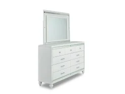 Valentino Panel Bed, Dresser, Mirror & Nightstand In Silver, Twin