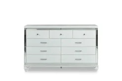 Valentino Panel Bed, Dresser, Mirror & Nightstand In Silver, Twin