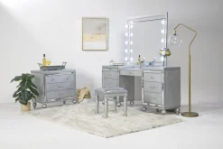 Valentino Vanity, Mirror & Stool In Silver