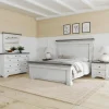 Valley Ridge Panel Bed, Dresser, Mirror & Nightstand In White Gray Finish, Queen