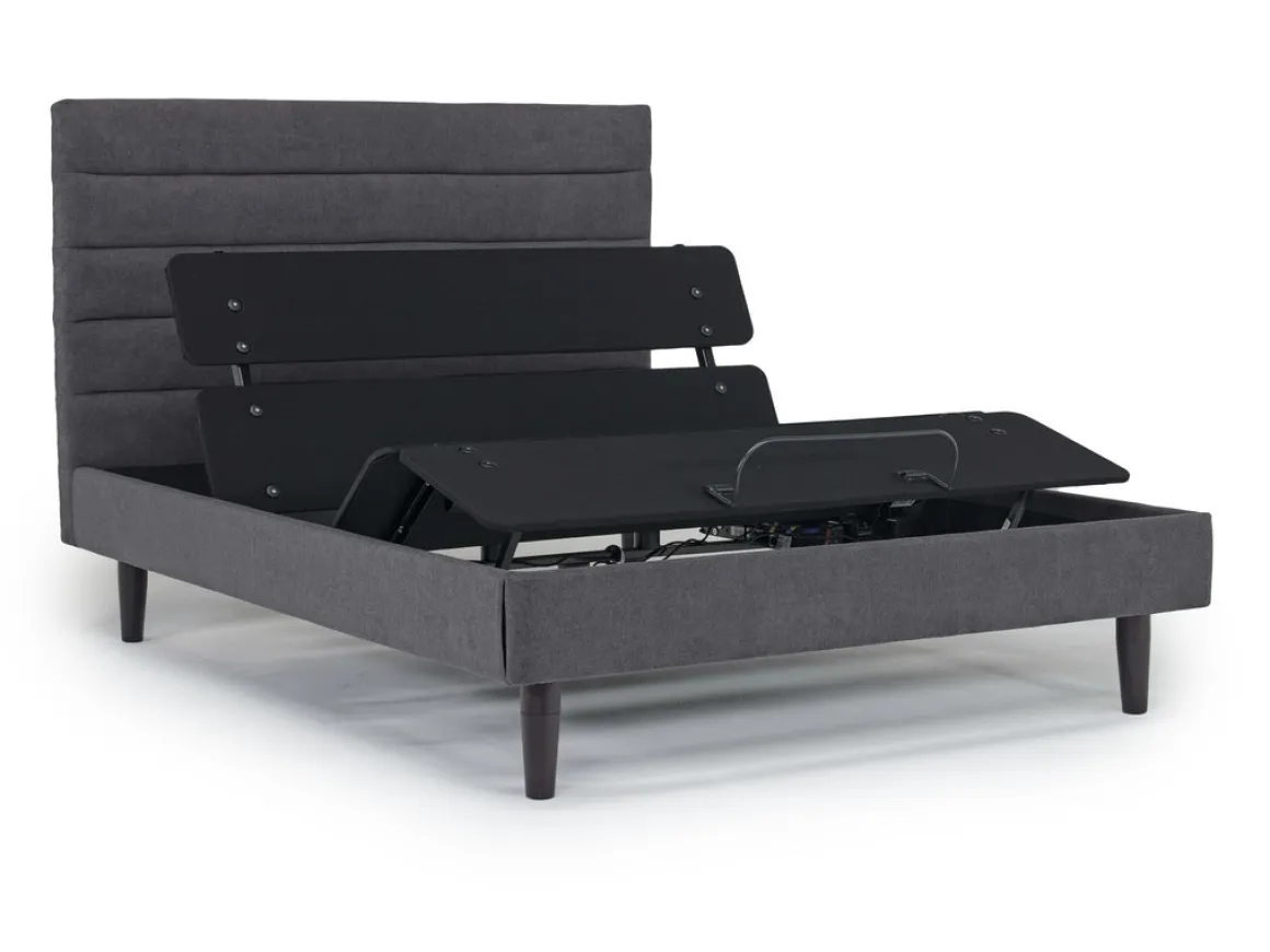 Vista Upholstered Adjustable Foundation Bed In Charcoal, Full
