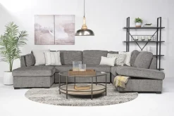 Vivian Full Pullout Dual Chaise Sectional In Gray Fabric, Right Facing
