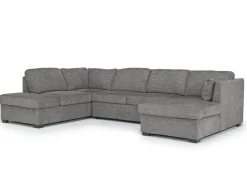Vivian Full Pullout Dual Chaise Sectional In Gray Fabric, Right Facing
