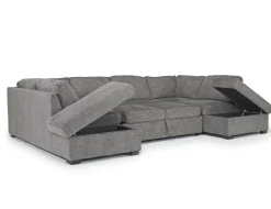 Vivian Full Pullout Dual Chaise Sectional In Gray Fabric, Right Facing