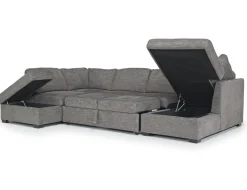 Vivian Full Pullout Dual Chaise Sectional In Gray Fabric, Right Facing