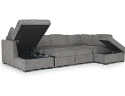 Vivian Full Pullout Dual Chaise Sectional In Gray Fabric, Right Facing