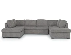 Vivian Full Pullout Dual Chaise Sectional In Gray Fabric, Right Facing