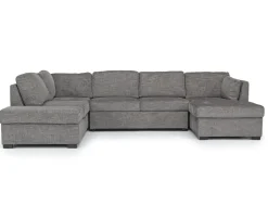 Vivian Full Pullout Dual Chaise Sectional In Gray Fabric, Right Facing