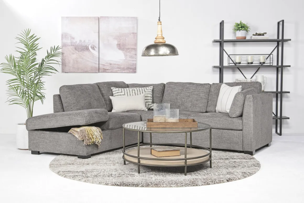 Vivian Full Pullout Sofa Sleeper Tux Chaise In Gray, Left Facing