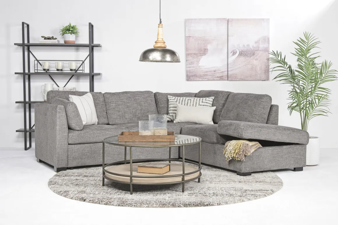 Vivian Full Pullout Sofa Sleeper Tux Chaise In Gray, Left Facing